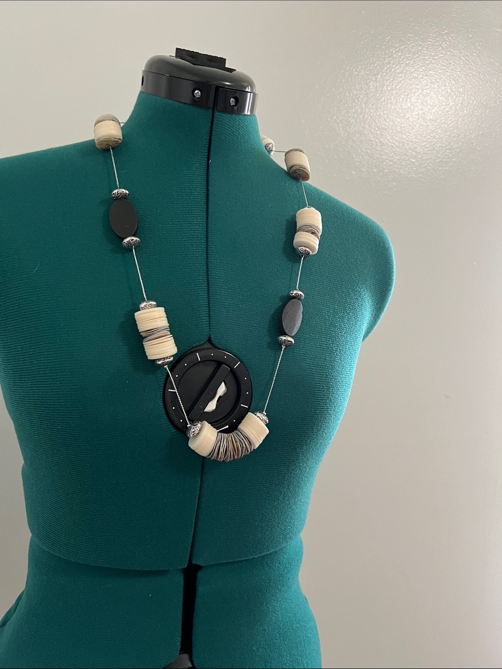 Neutral Wood & Black Statement Necklace - Women Jewelry